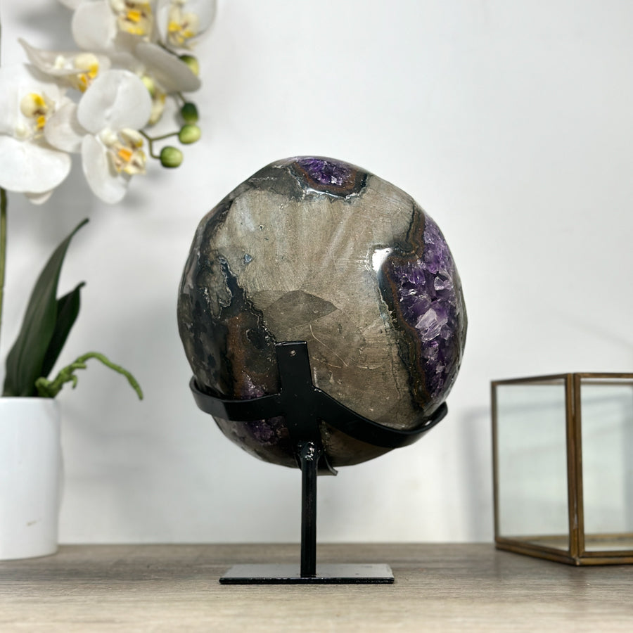 Amethyst Stone Geode with Hand Made Metallic Stand - MWS2433