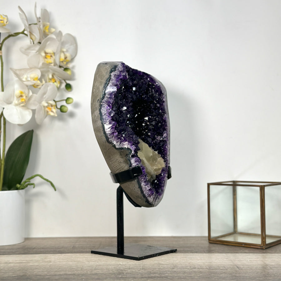 Top Quality Amethyst Geode With Calcite on Metal Stand - MWS2752