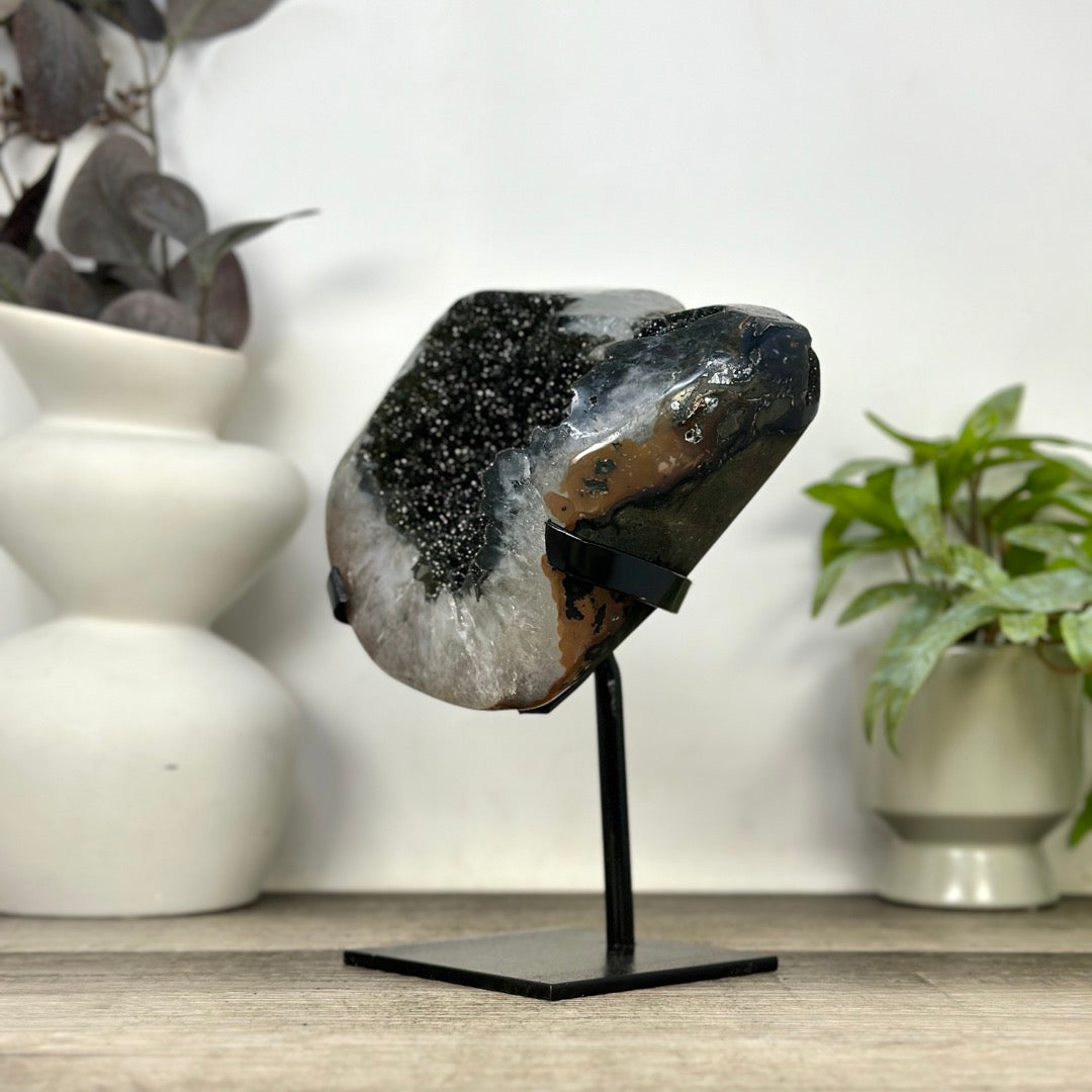 Unique Natural Black Amethyst Geode on Metal Stand - MWS3387