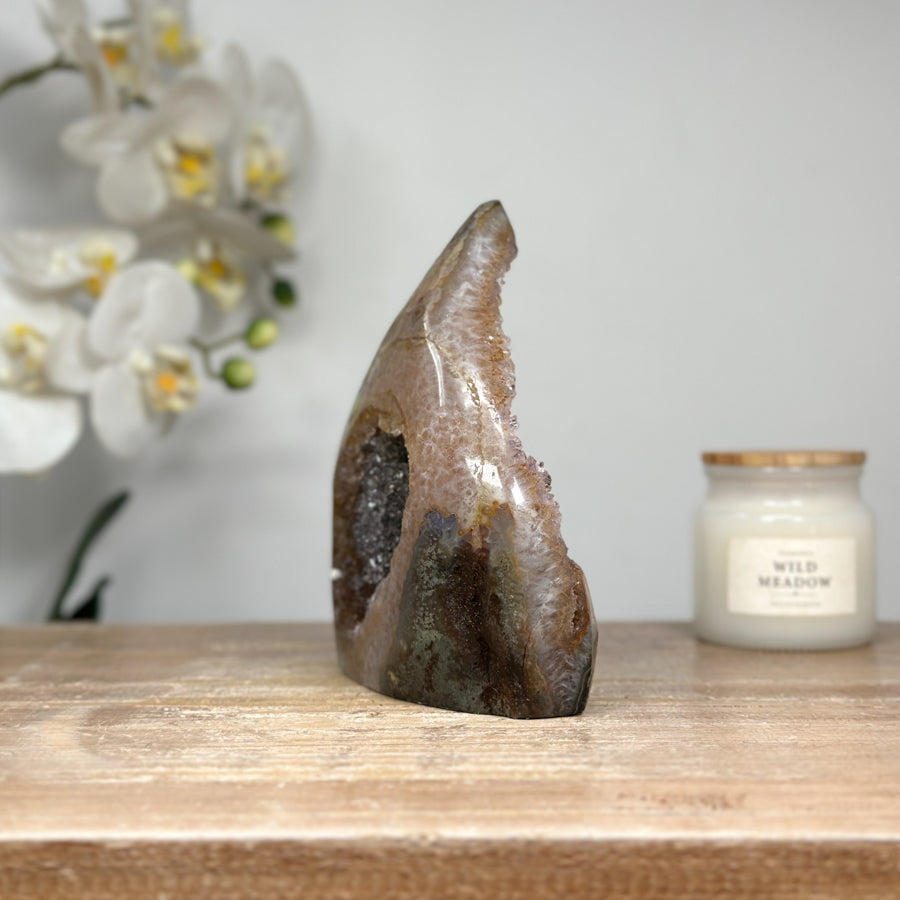 Natural Quartz Flame Carving Geode - FST0150