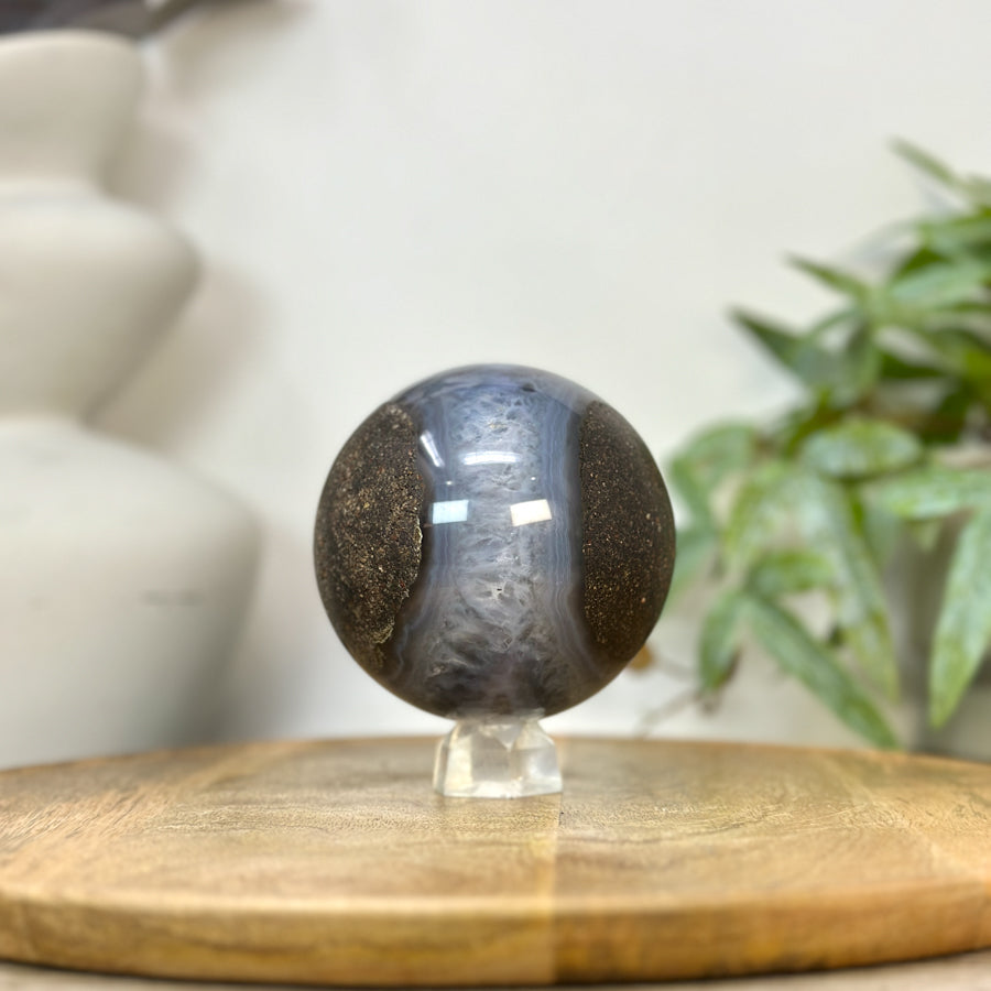 Banded Agate &amp; Quartz Druzy Sphere Geode - SPH0233