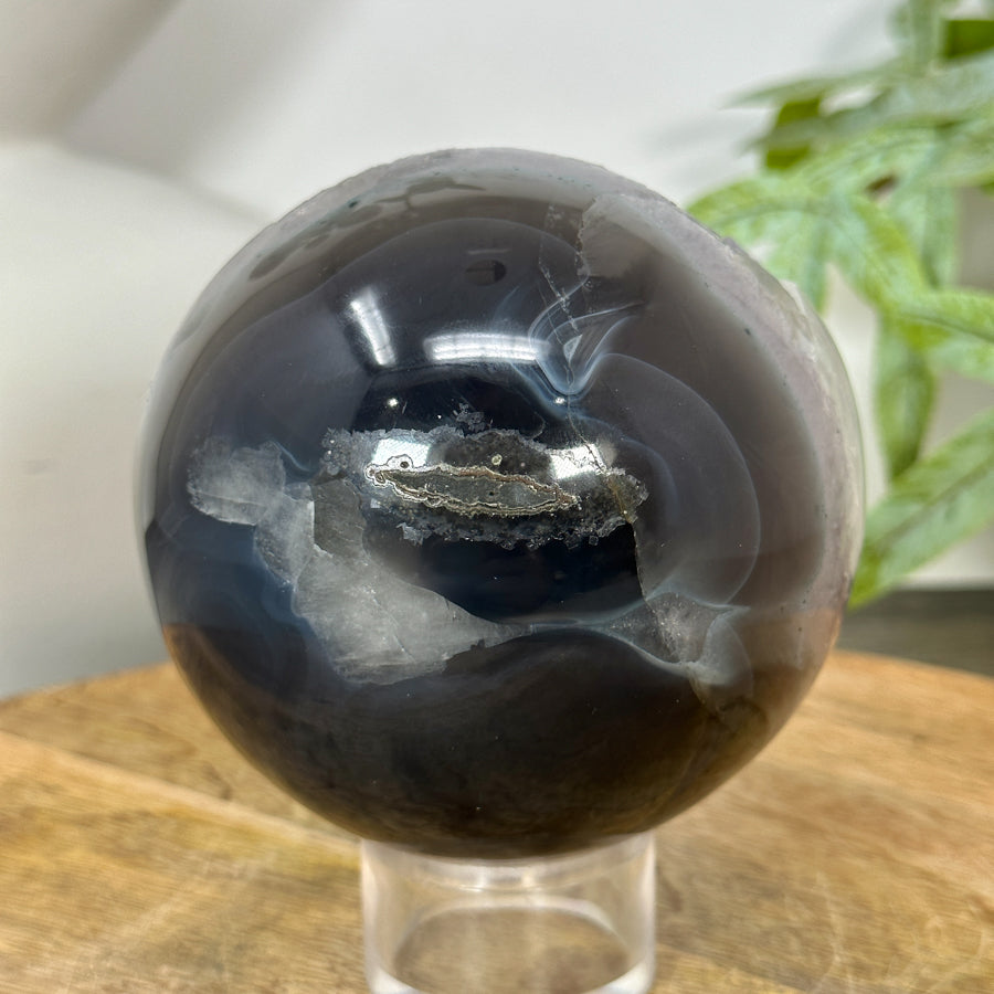 Quartz &amp; Agate Sphere Geode with Calcite Crystal Formation - SPH0149