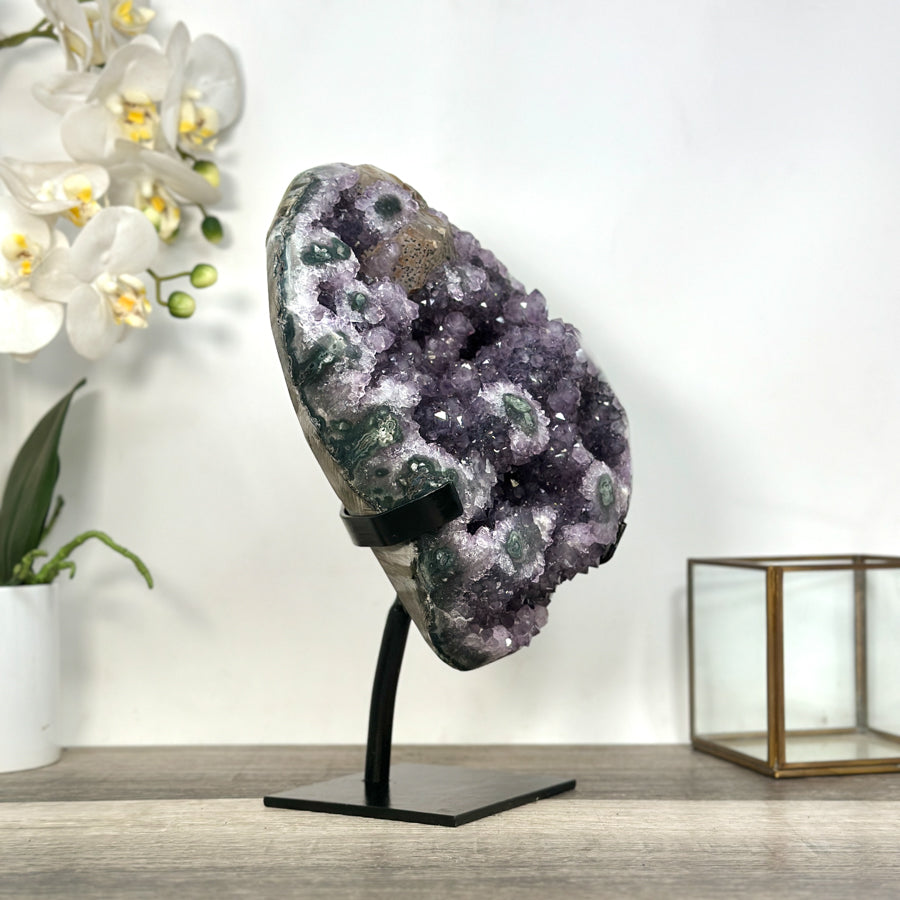 Uruguayan Amethyst Geode full of Stalctites on Metal - MWS2719