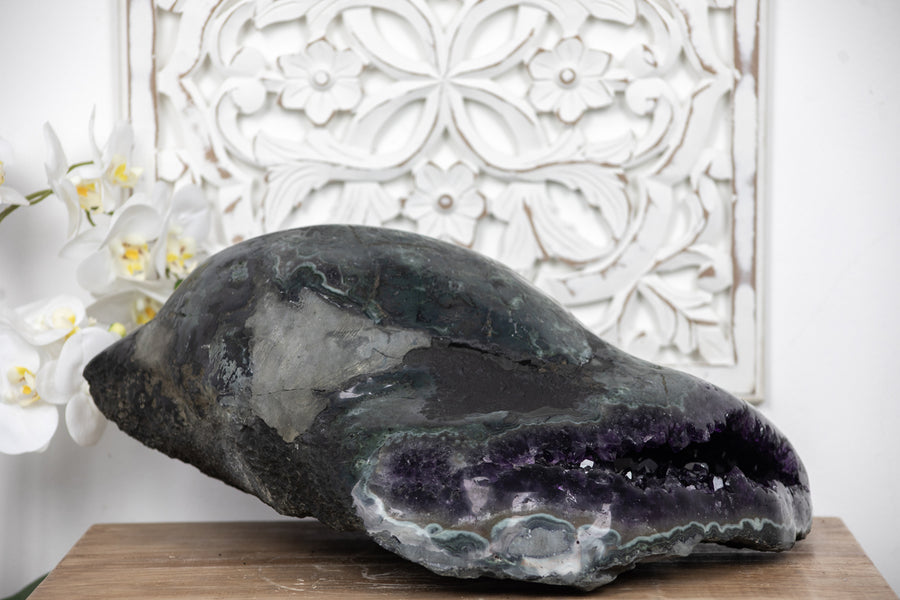 Natural Amethyst Stone Geode with Green Jasper Shell - AMGE0134