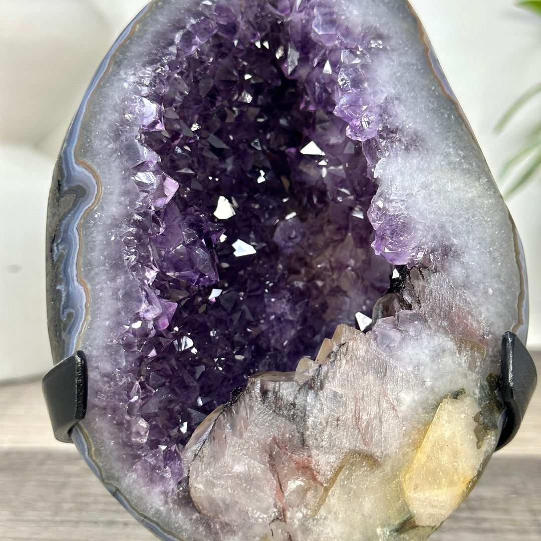 Uruguayan Amethyst Geode with Calcite Inclusion on Metal Stand - MWS3330