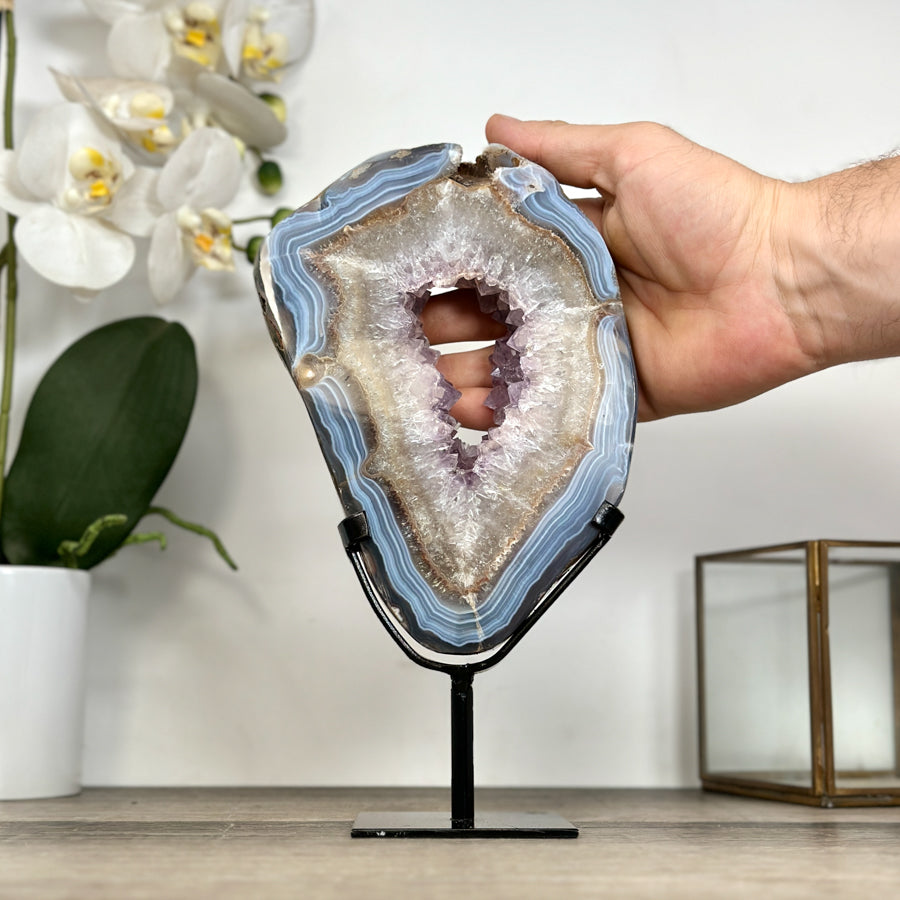 Agate Geode Slice with Amethyst Core – Unique Natural Display Piece - MWS2922