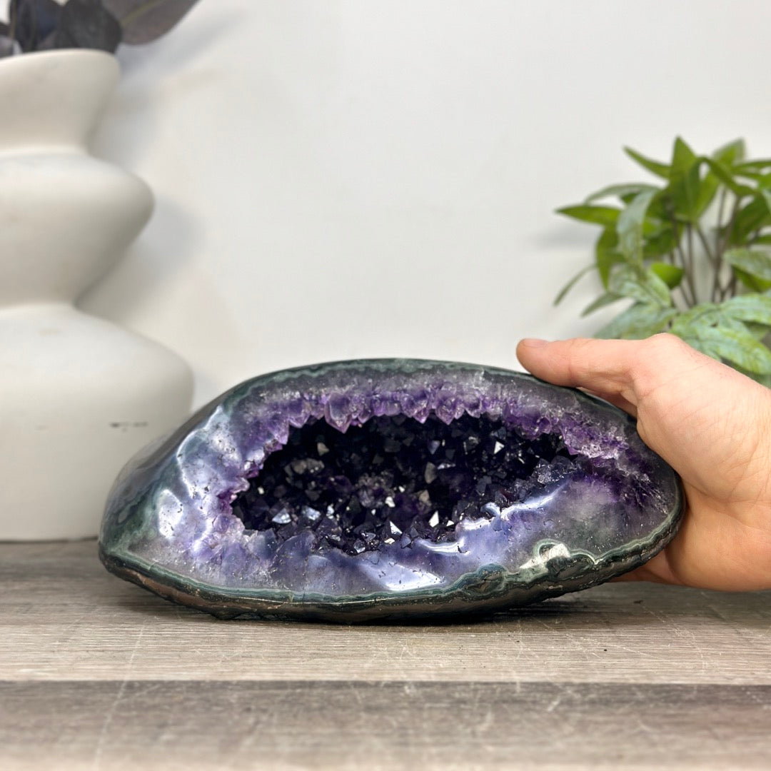 Natural Amethyst Geode with Green Jasper Shell From Uruguay - STGE0113