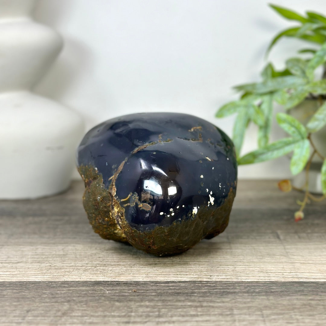 Natural Pink Amethyst Geode with Blue Banded Agate Shell - STGE0040