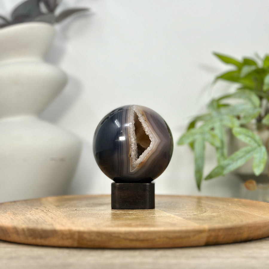 Banded Agate &amp; Quartz Druzy Sphere Geode - SPH0203