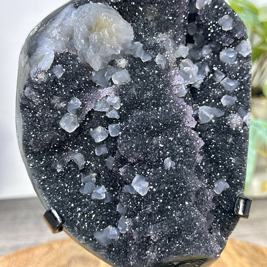 Black Amethyst Galaxy Geode with Calcite Formations - MWS3259