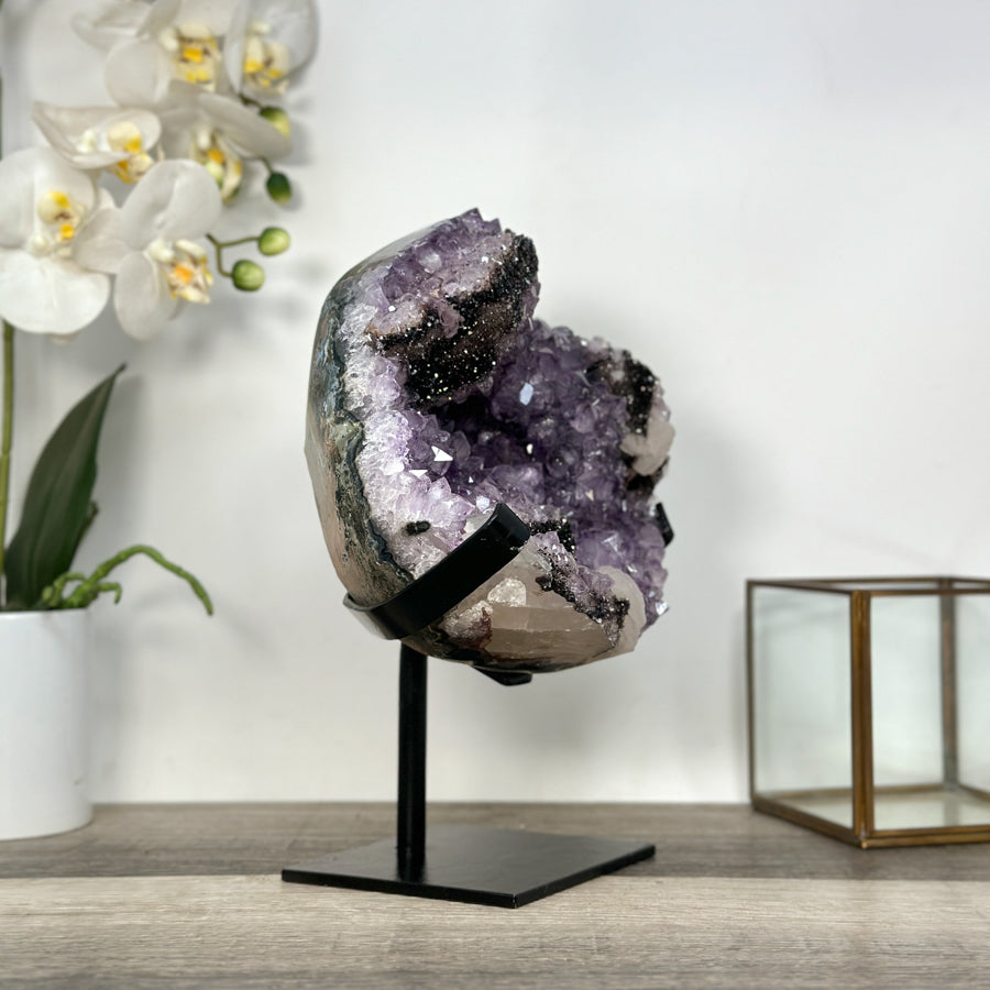 Natural Amethyst Cluster with Back Hematite &amp; Calcite Crystal Formation - MWS2706