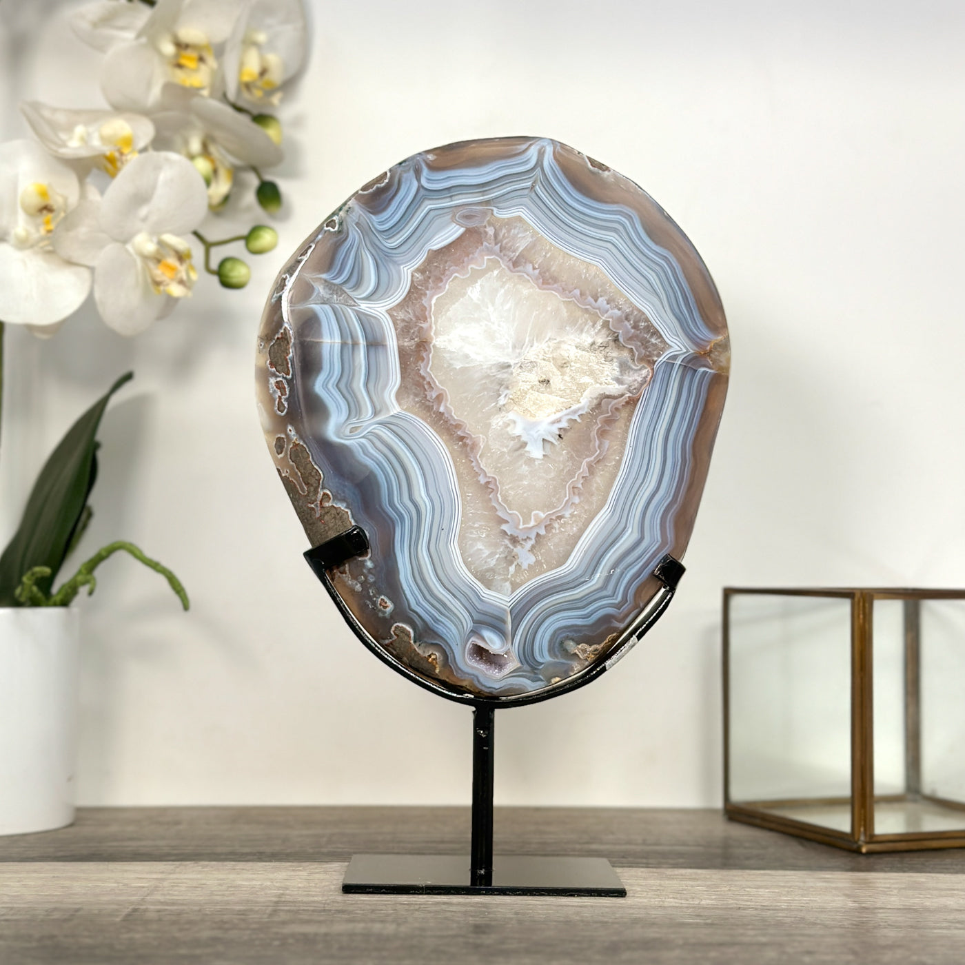 Agate Slice with Blue Banding - Home Decor Display Specimen - MWS2658