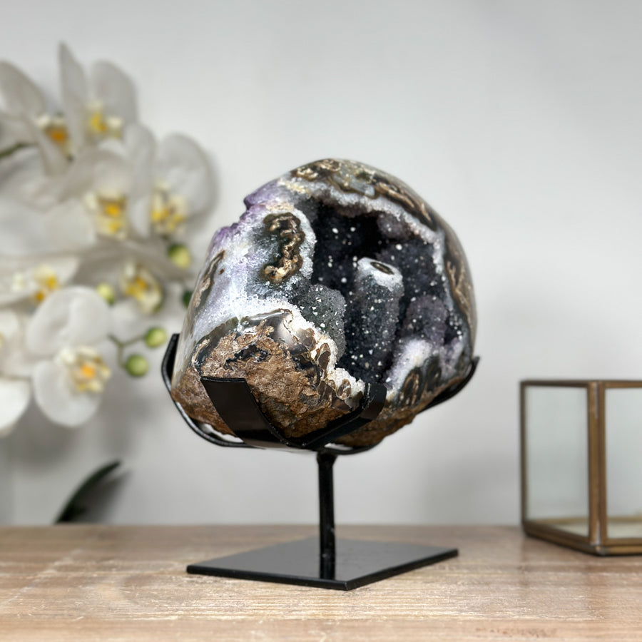 Natural Agate Geode with Quartz Stalactite Formations - MWS1783