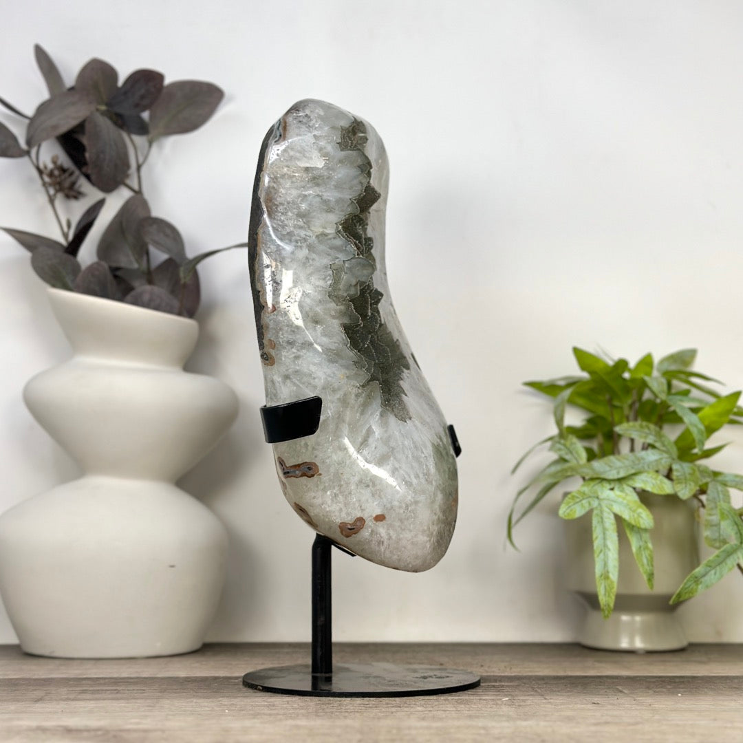 XXL Natural Green Sugar Quartz Specimen Statement Piece on Metal Stand - MWS3366