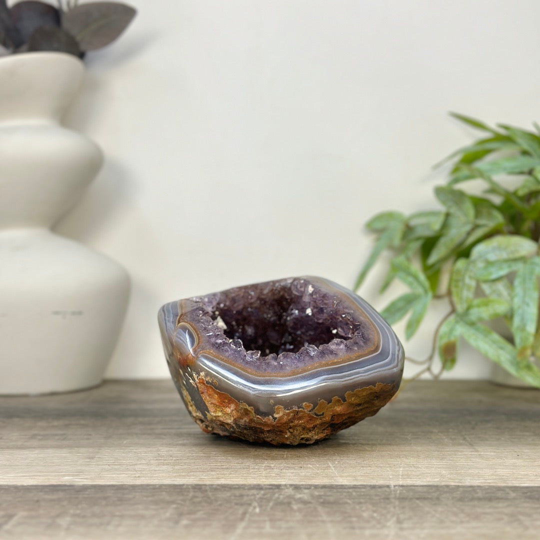 Amethyst &amp; Banded agate Stone Geode - STGE0062