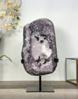 Uruguayan Amethyst Geode with Calcite on Metal Stand – Unique Crystal Display - MWS2705
