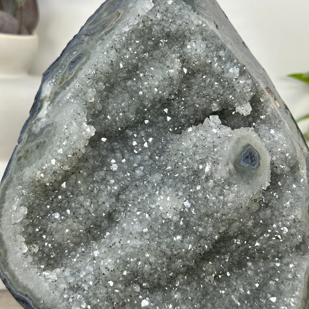 Natural Green Tone Quartz Geode with Stalactite Formations - MWS3362