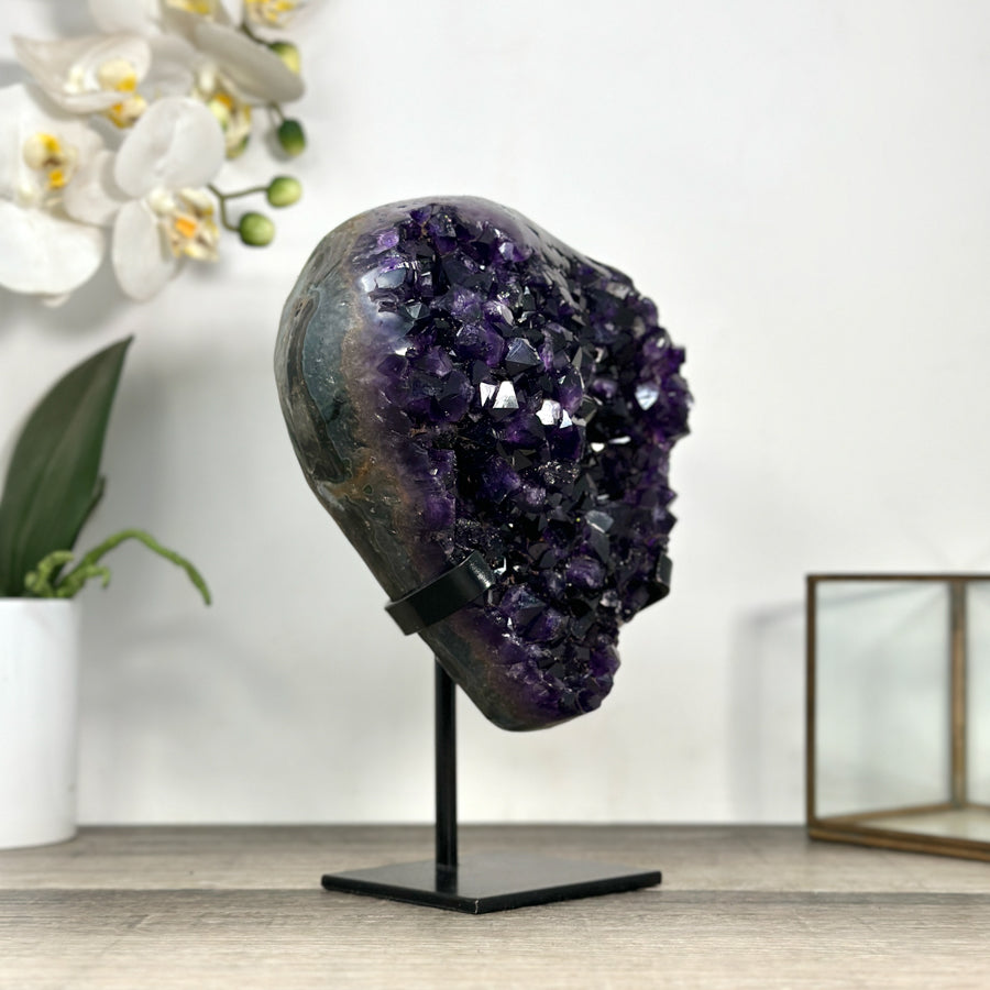 Deep Purple Amethyst Cluster on Metal Stand from Uruguay - MWS2779
