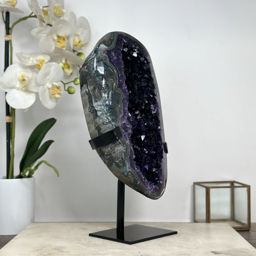 One of a Kind Natural Amethyste Geode with Green Jasper &amp; Agate Shell - MWS1854