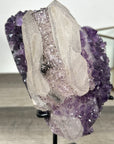 Natural Calcite & Amethyst Specimen on Metallic Stand - MWS2766