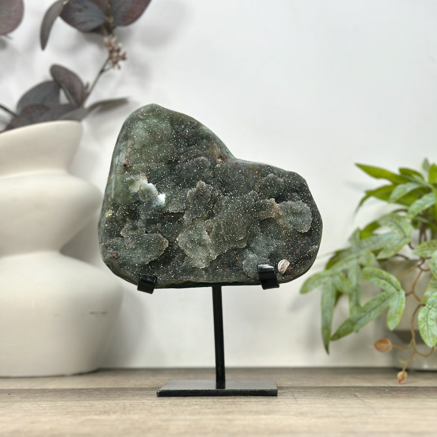 Natural Green Tone Sugar Quartz Specimen - Stand Included - MWS3181