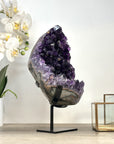 Large Deep Purple Amethyst Cluster on Metal Stand – Statement Crystal for Home Décor - MWS2395