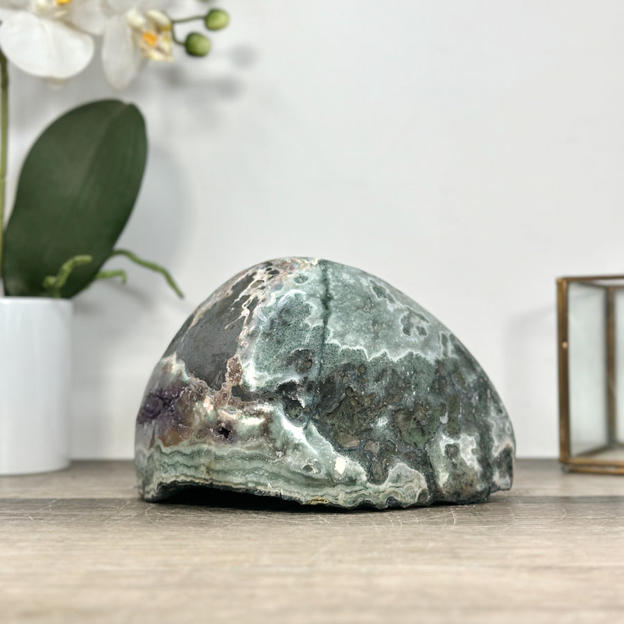 Amethyst &amp; Green Jasper Stone Geode from Uruguay - STGE0021