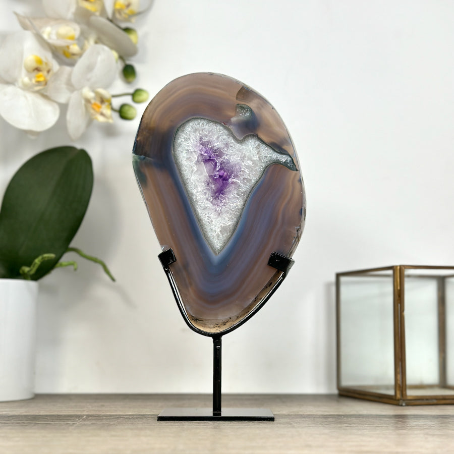 Agate &amp; Amethyst SLice with Metallic Stand - MWS2915