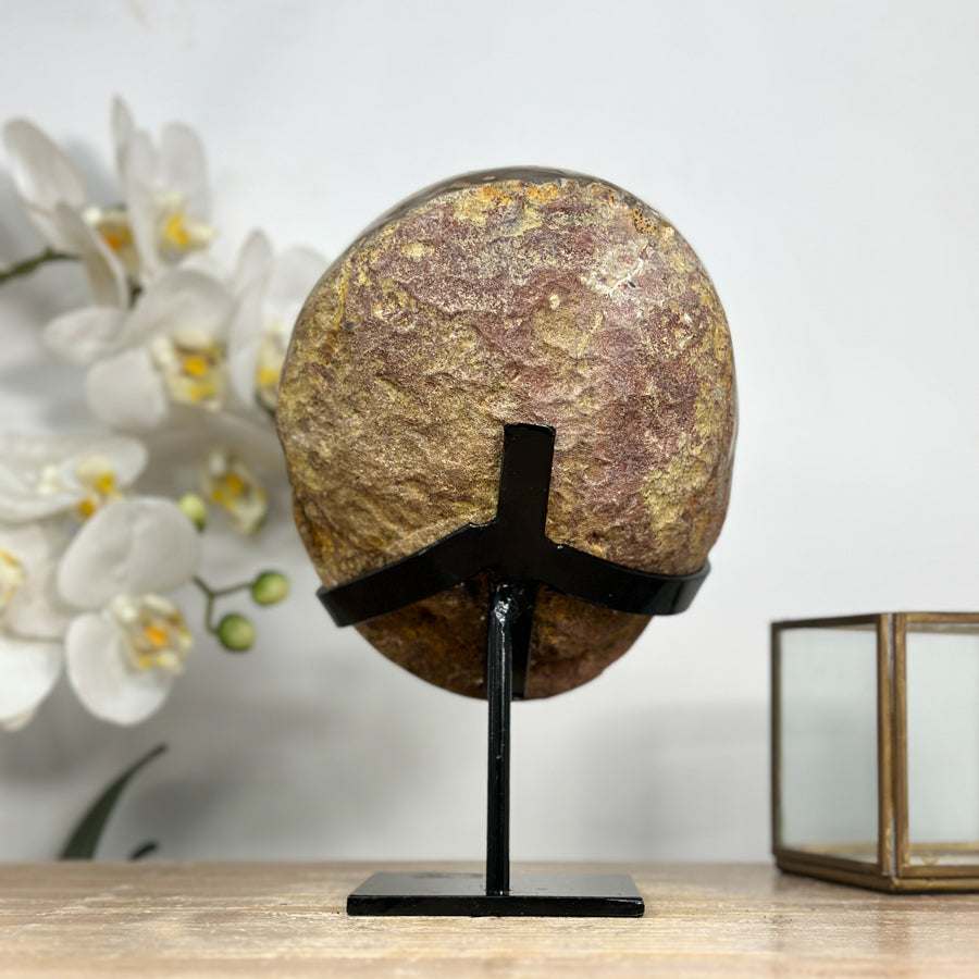 Natural Yellow Sugar Druzy Geode, Metallic Stand included - MWS1972