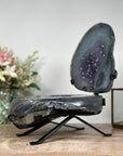Amazing Natural Agate & Amethyst Geode Cave, Jewelry Box with Metal Stand - MWS1086