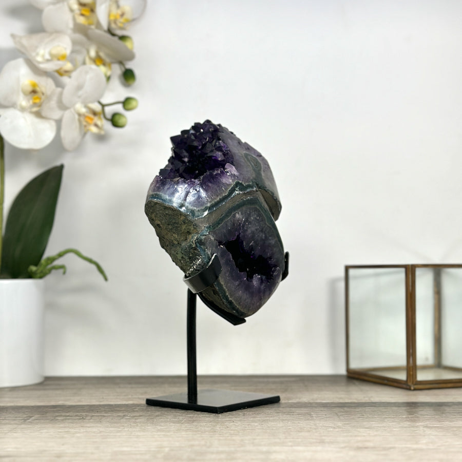 Amethyst Geode with Deep Purple and Green Bands – Natural Display Piece on Stand - MWS2817