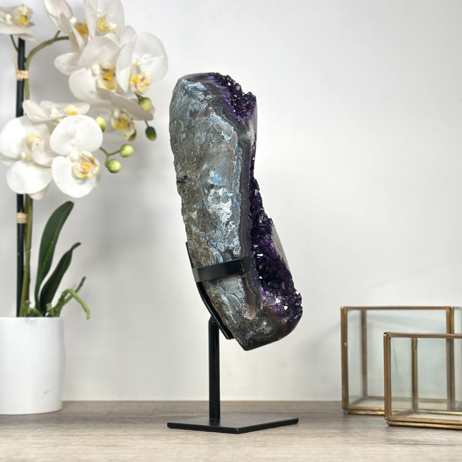 Deep Purple Amethyst Crystal Formation with Metal Stand - MWS2316