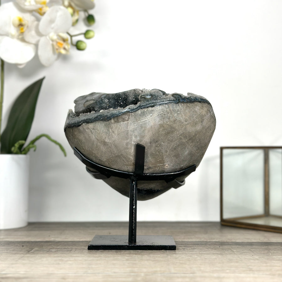 Rare Gray Quartz Druzy Cluster on Metal Stand - MWS2769