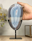 Decorative Blue Agate Slice with Metal Base – Natural Polished Stone from Uruguay - MWS2003