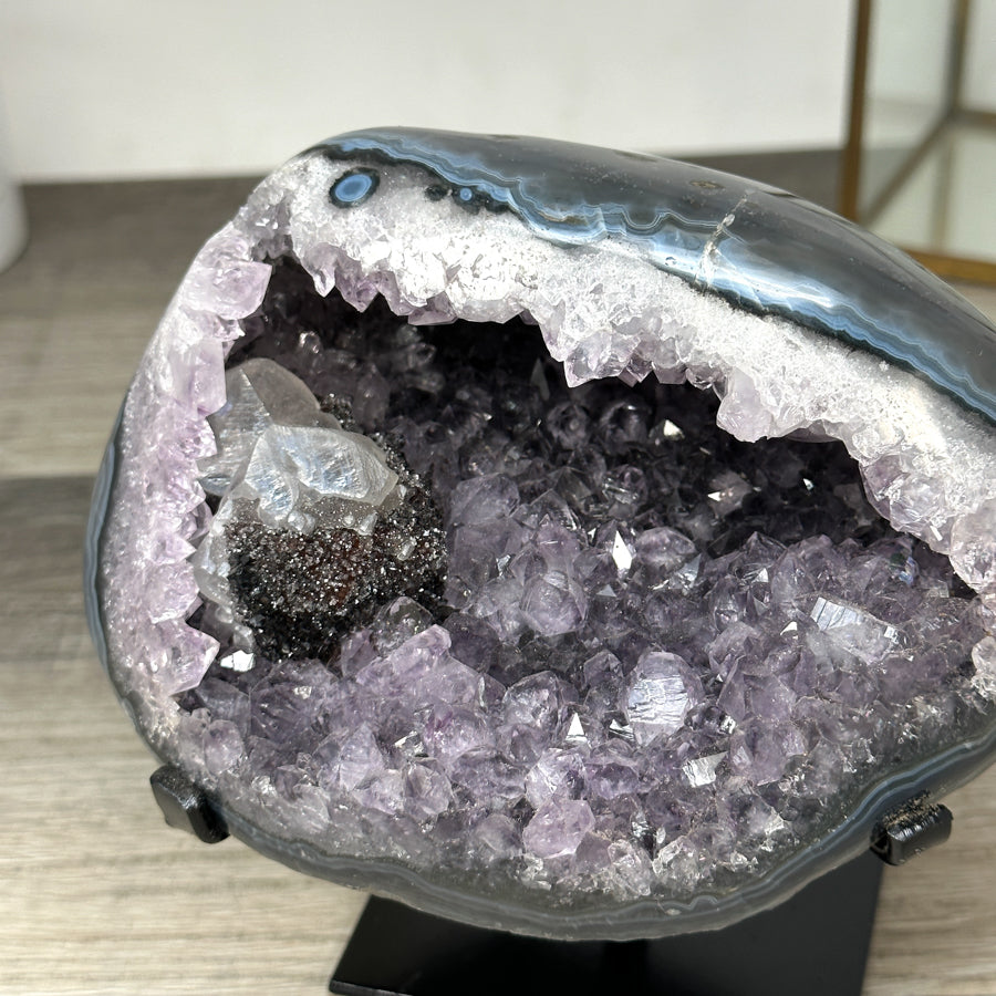Natural Amethyst &amp; Agate Stone Geode on Stand - MWS2841