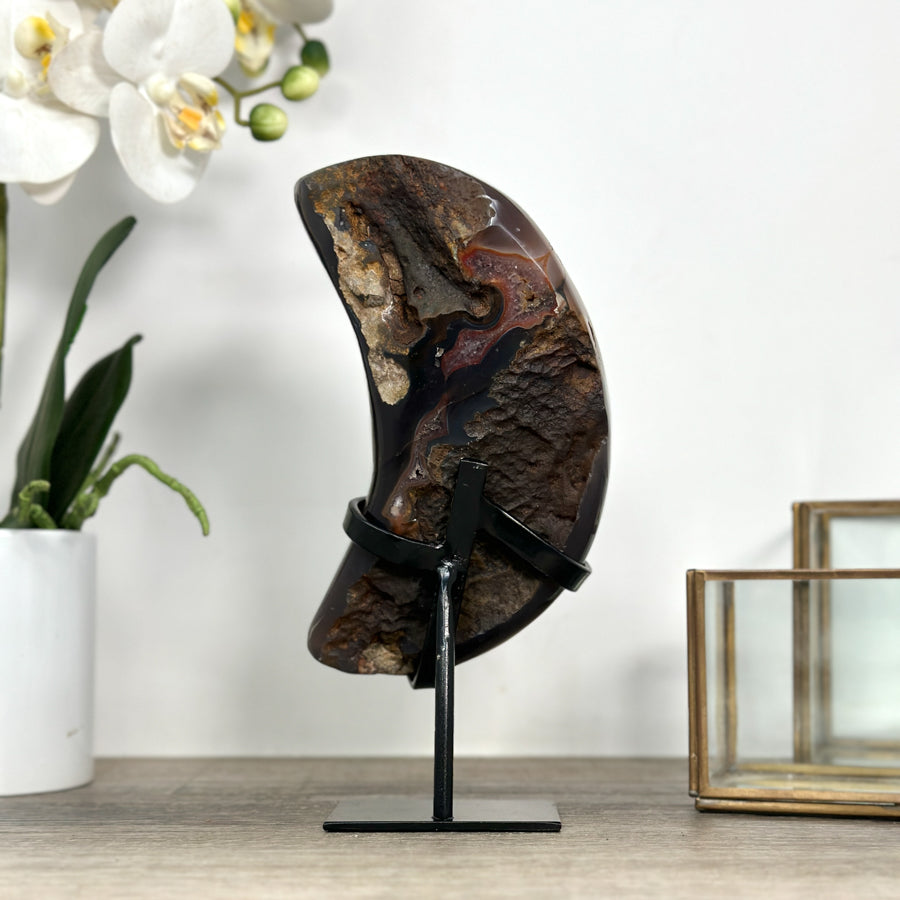 Unique Natural Red Amethyst Moon Carving on Stand - MWS2367