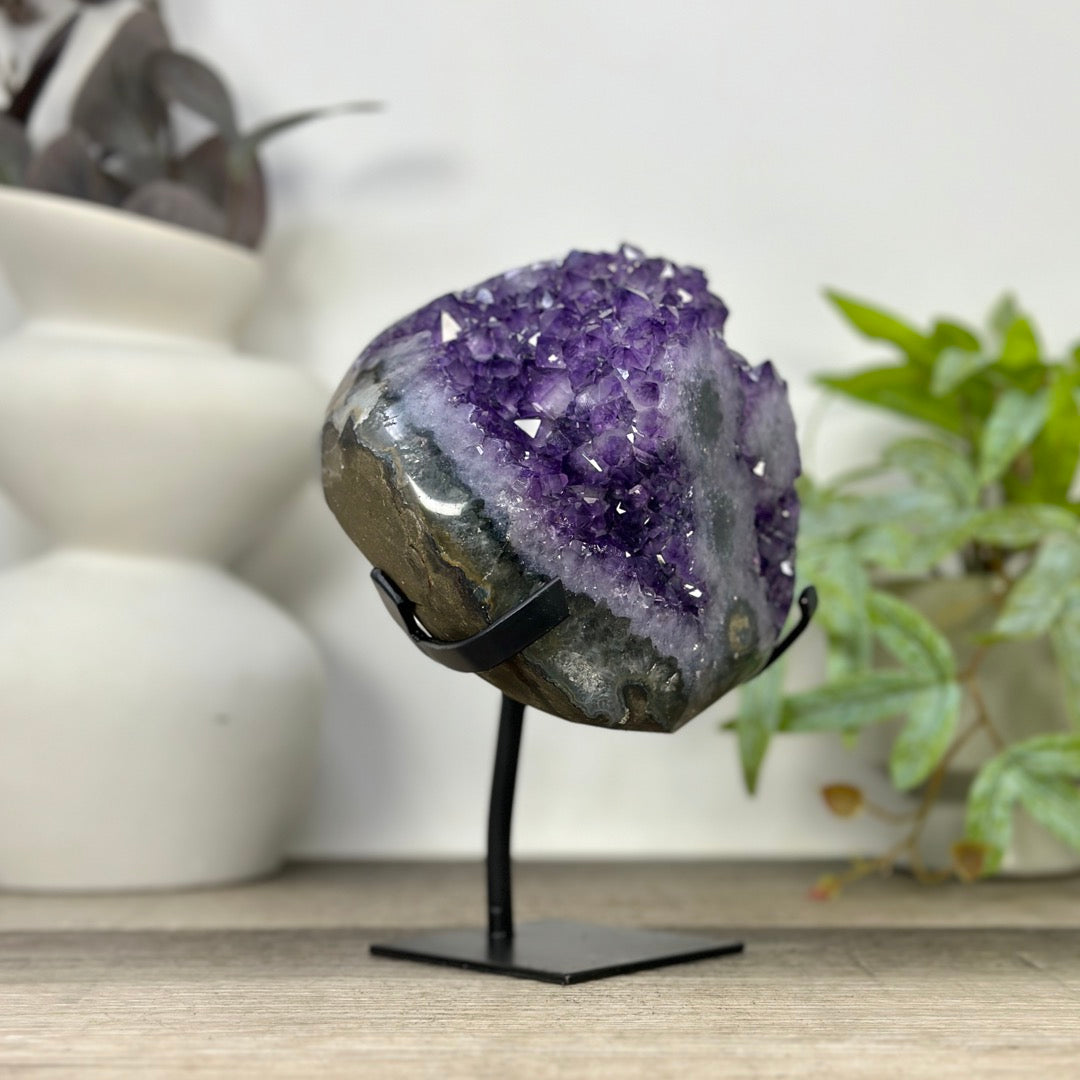 Natural Deep Purple Amethyst Cluster on Metal Stand - MWS3310