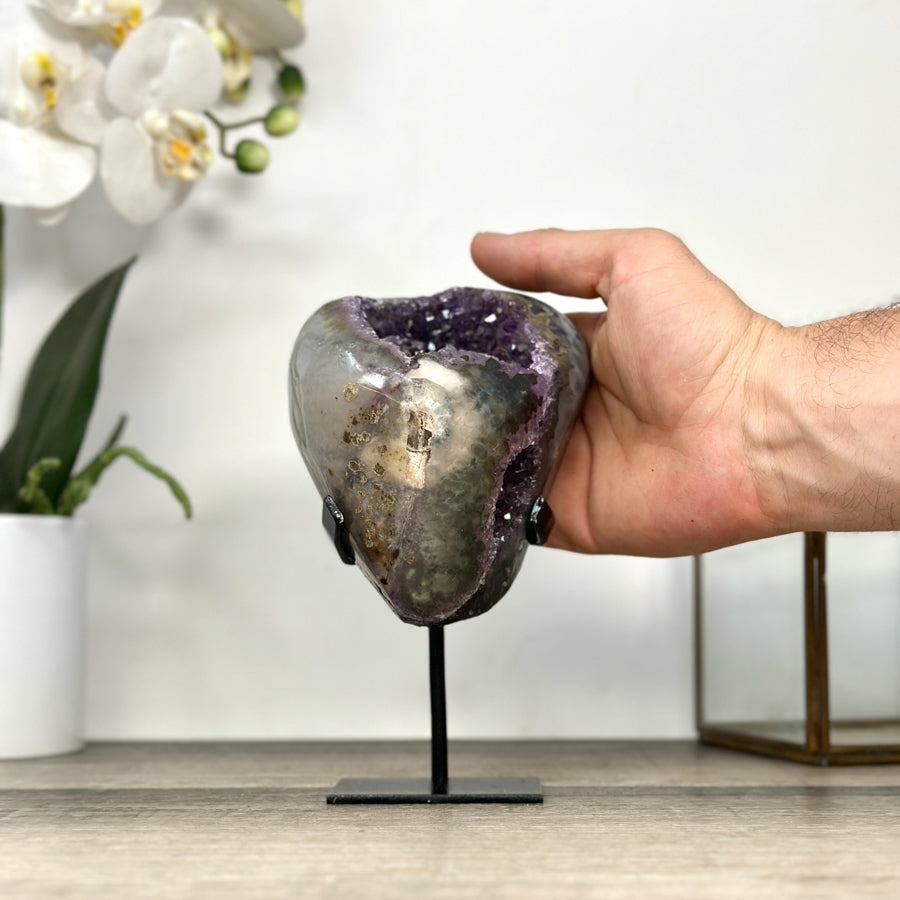 Amethyst Geode with Quartz Shell– Natural Specimen on Stand - MWS2861