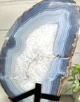 XXL Natural Blue Banded Agate & Quartz Stone Slice on Stand - MWS3042