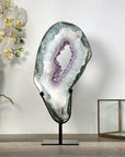 Amethyst & Green Jasper Geode Slice With Metal Stand - MWS2743