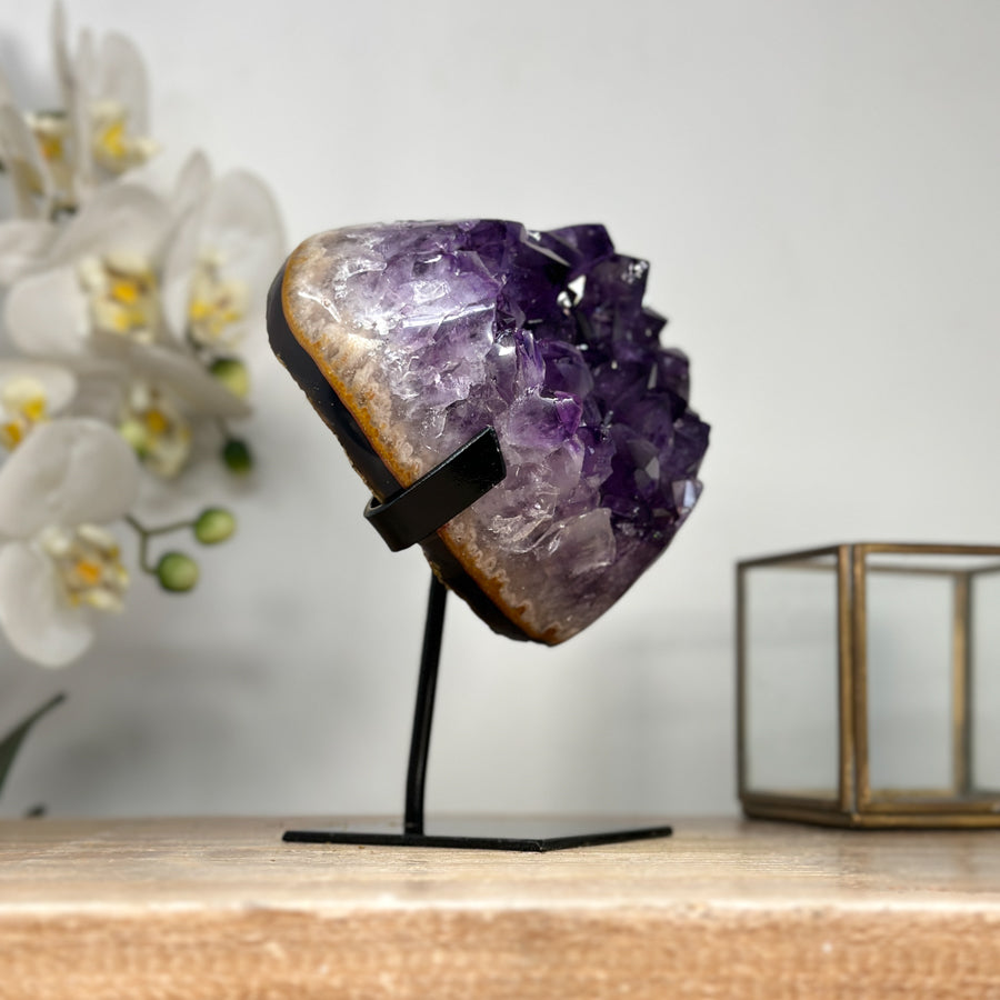 Natural Amethyst Heart Carving, Metal Stand included - HST0271