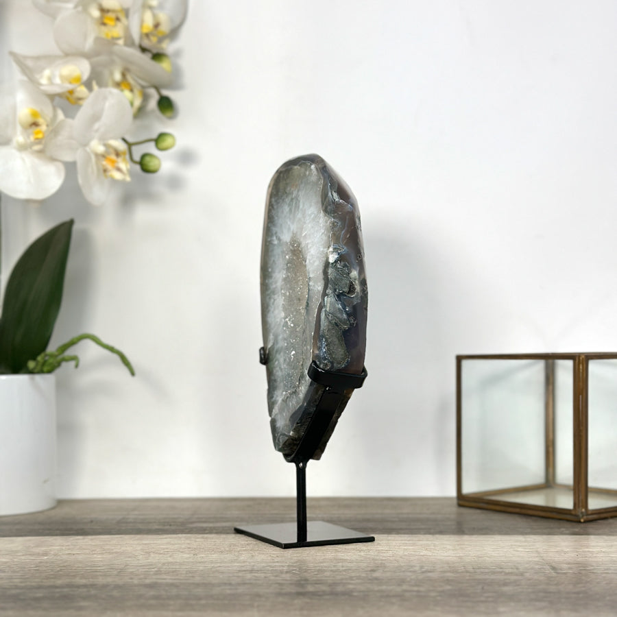 Quartz &amp; Agate Geode Slice on Metal Stand - MWS2734