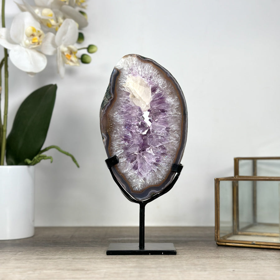 Natural Amethyst Slice Portal with Metallic Stand - MWS2228