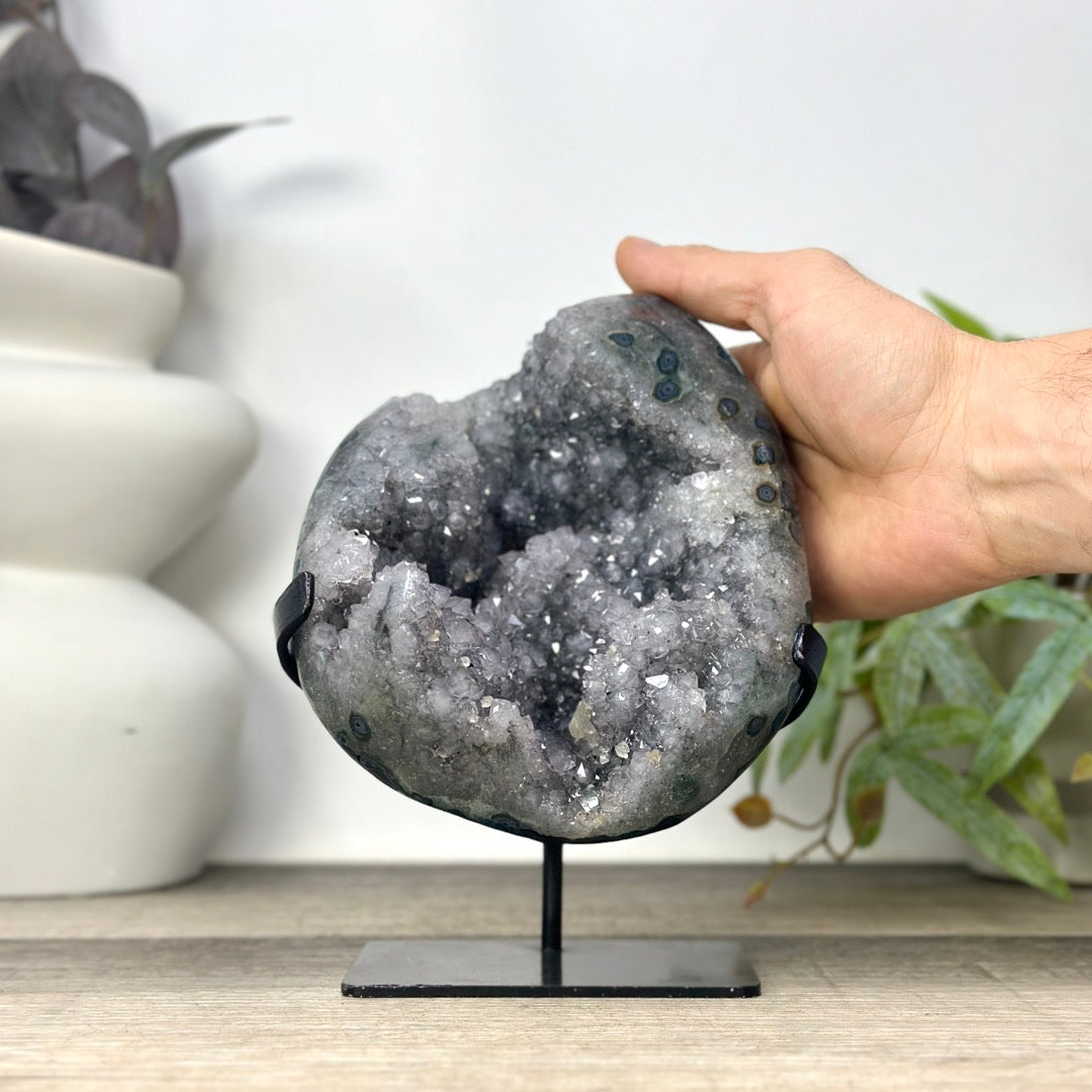 Grey Quartz Geode from Uruguay - Stand included - MWS3293