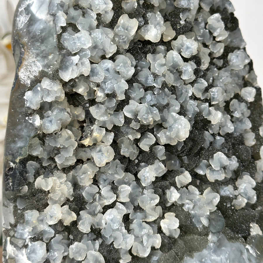 Unique Green Tone Sugar Quartz Geode with Calcite Inclusion - MWS1823