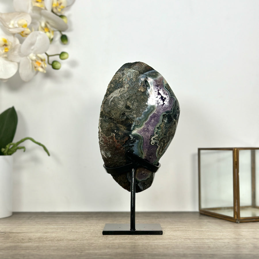 Natural Uruguayan Amethyst Geode with Green Jasper Shell - MWS3030