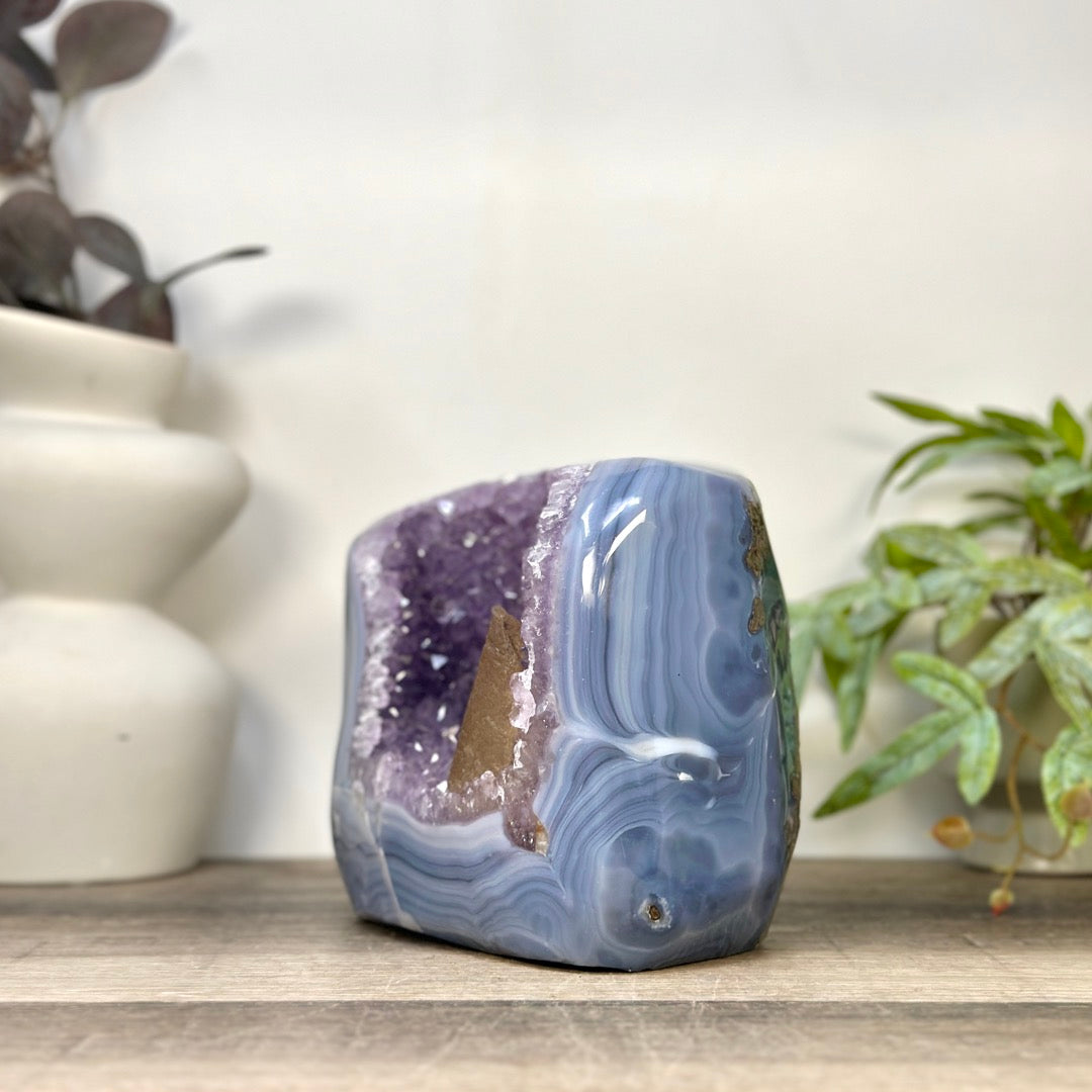 Blue Agate &amp; Amethyst Geode with Calcite Formation - CBP1422