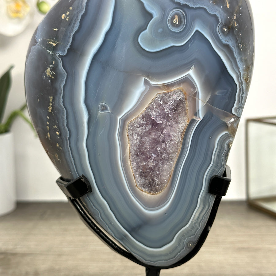 Blue Banded Agate &amp; Amethyst Stone Slice - MWS3015