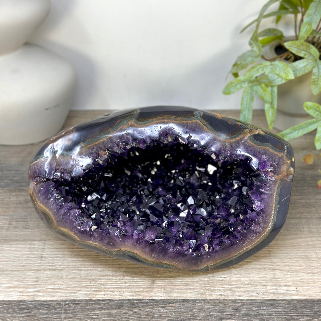 Natural Deep Purple Amethyst Geode with Agate Shell - STGE0102