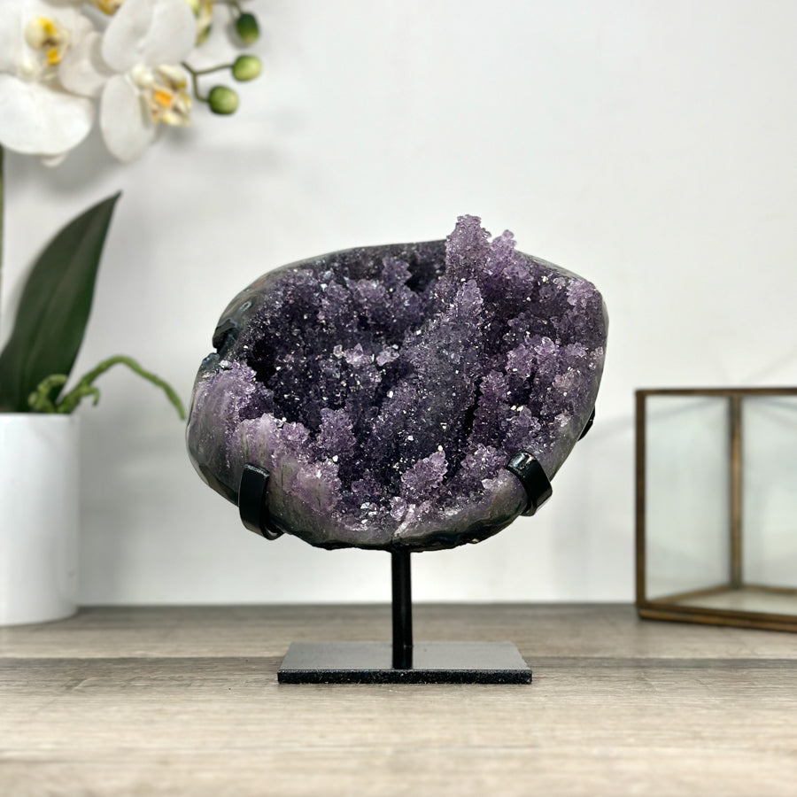 Deep Purple Amethyst Geode on Elegant Stand - MWS2765